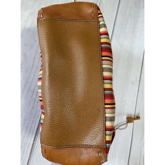 FOSSIL canvas & leather purse handbag brown orange red stripe - Picture 8 of 13